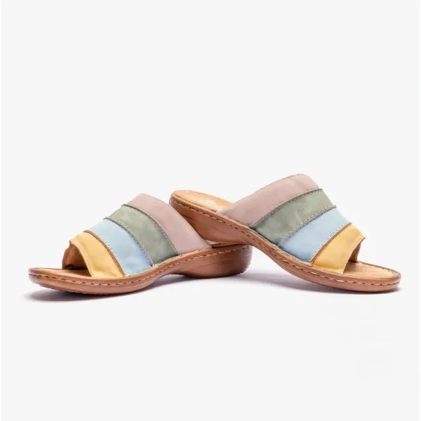 60873-90 Ladies Striped Mules Multi