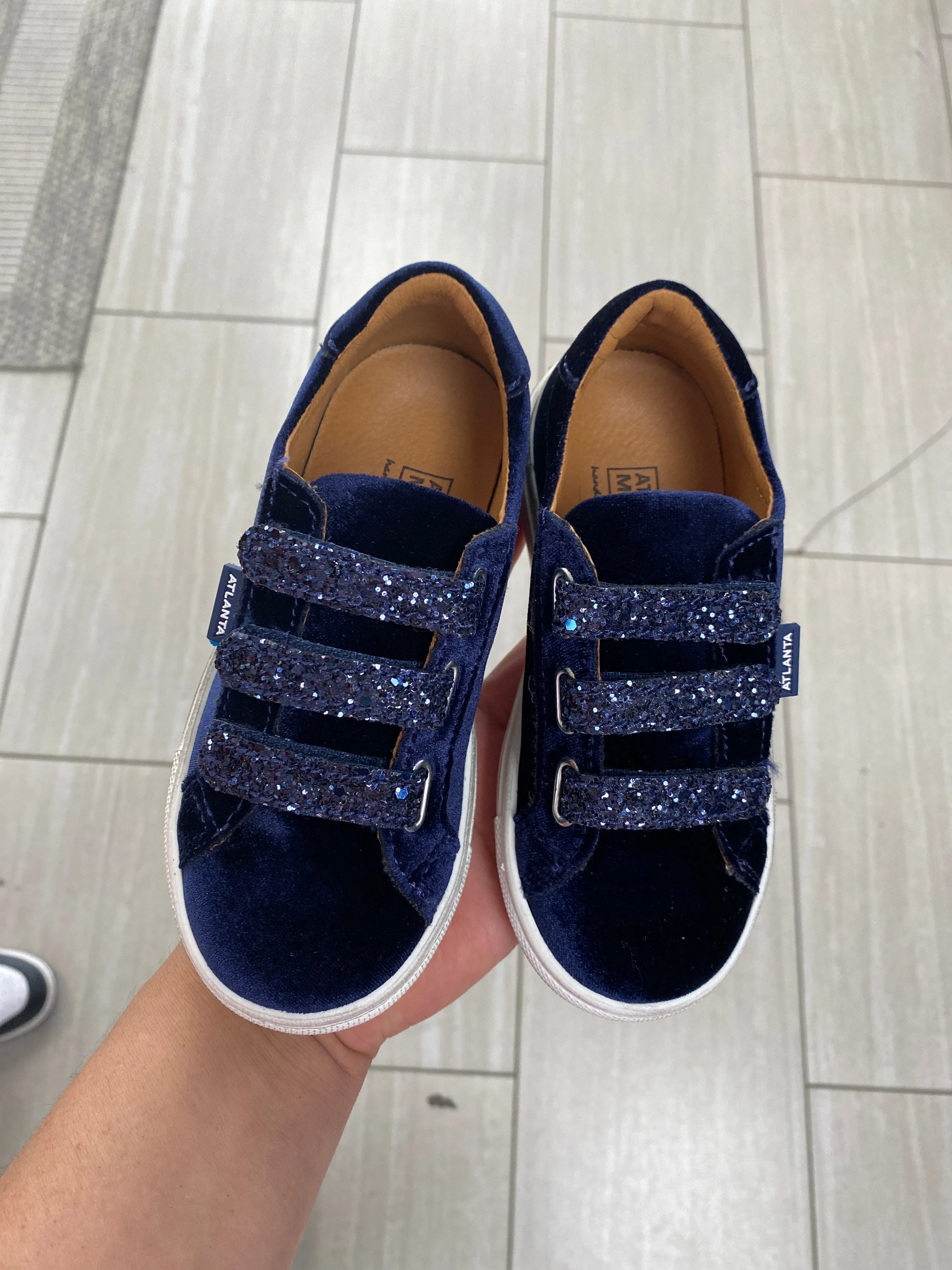 Atlanta Mocassin Navy Velvet Velcro Sneaker