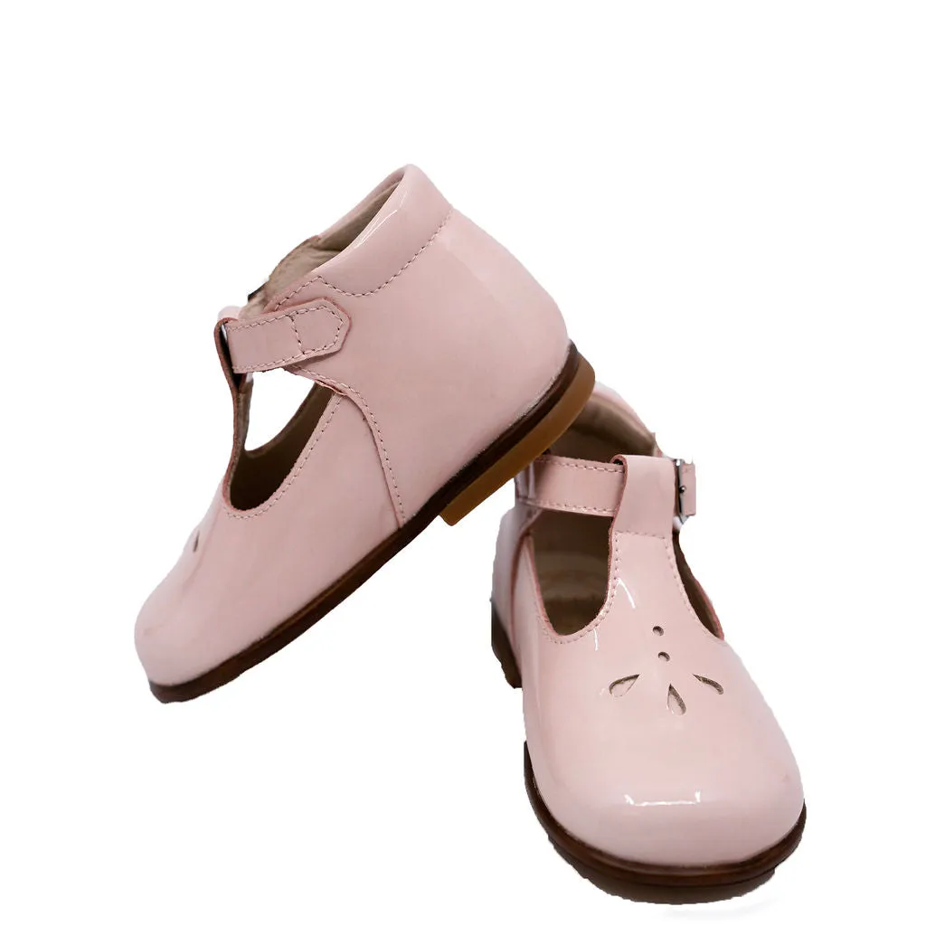 Beberlis Soft Pink Perforated Patent Baby Shoe