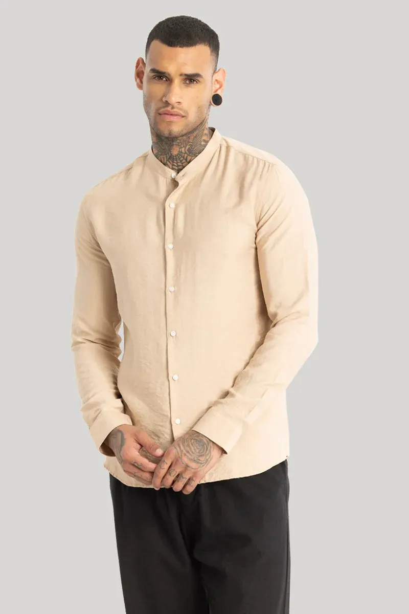 Beige Crushed Mandarin Collar Shirt