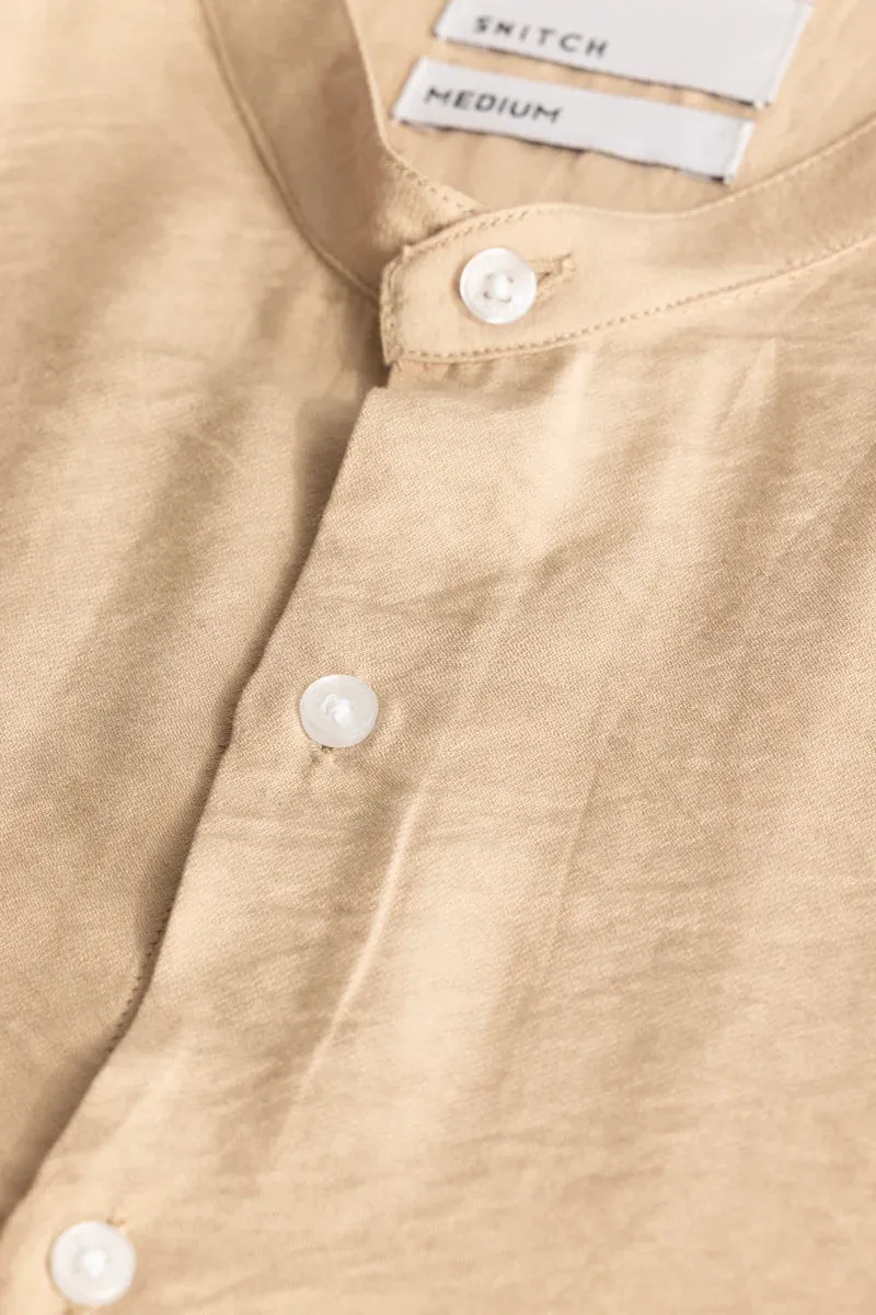 Beige Crushed Mandarin Collar Shirt