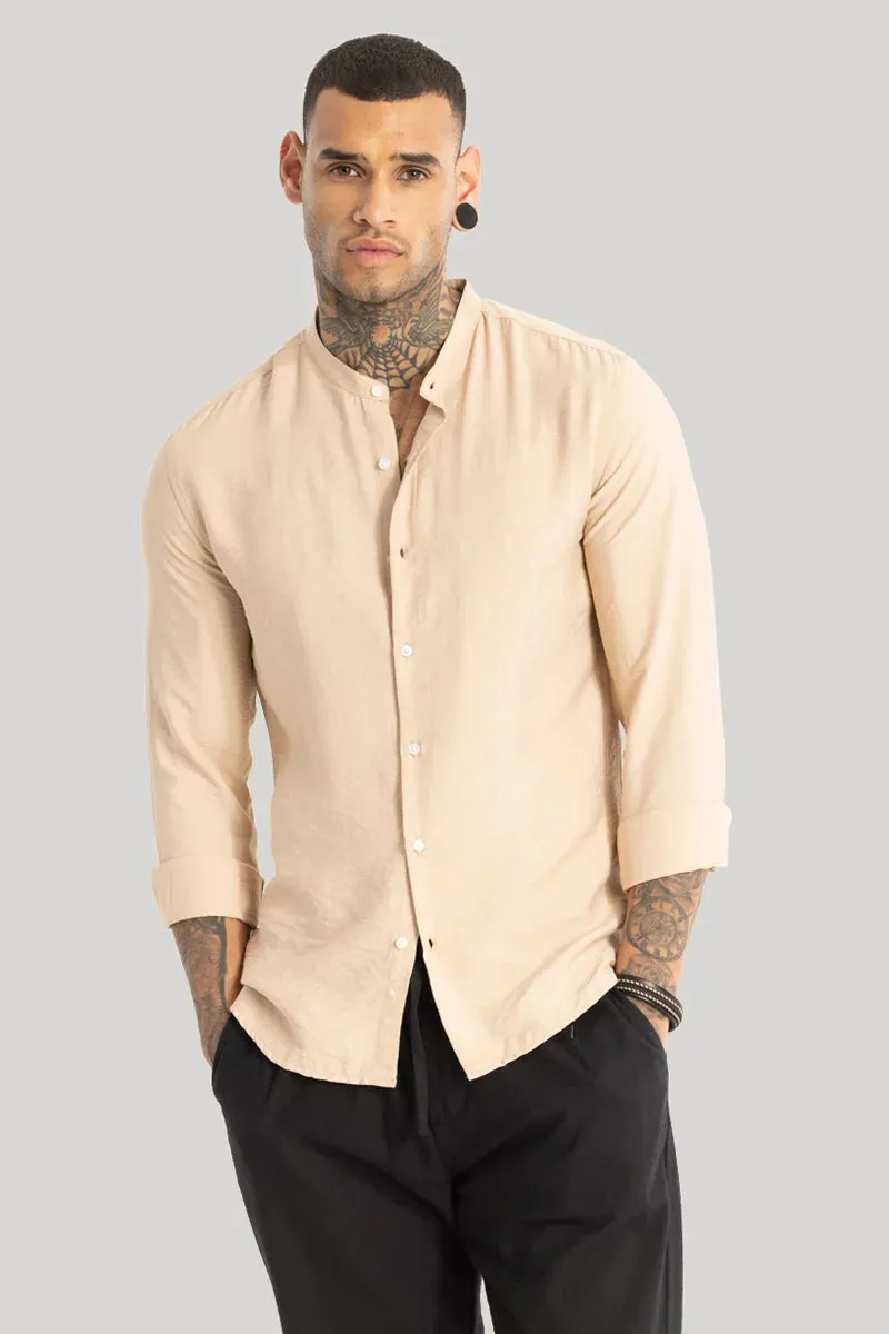 Beige Crushed Mandarin Collar Shirt