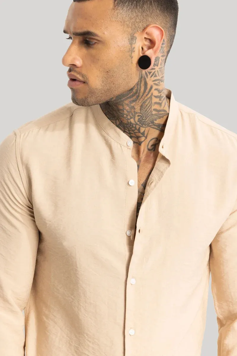 Beige Crushed Mandarin Collar Shirt