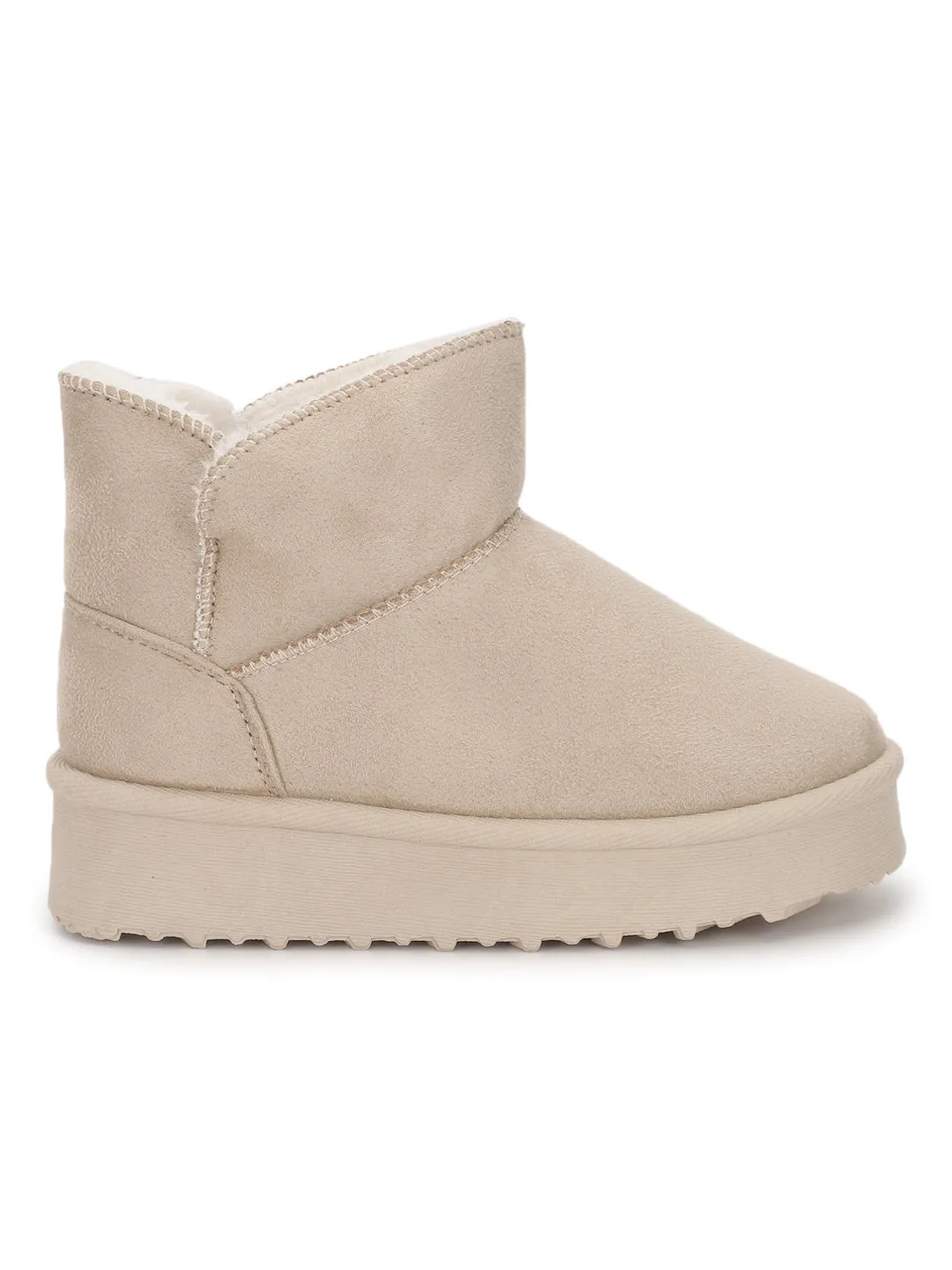 Beige Suede Winter Stylish Ankle Boots For Kids-Unisex (TC-RS3687-BEIG)