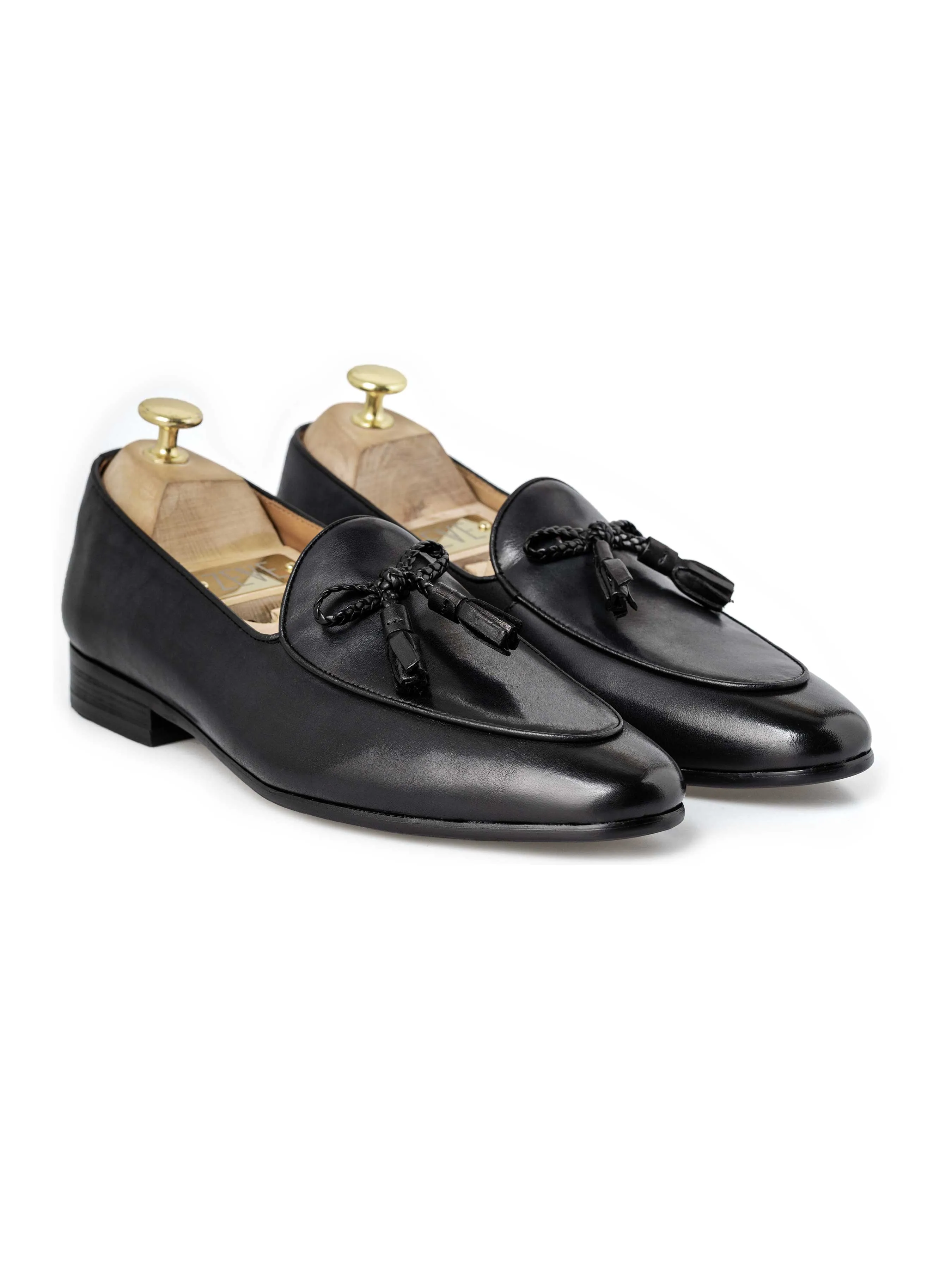 Belgian Loafer Ribbon Tassel -  Black Grey (Hand Painted Patina)