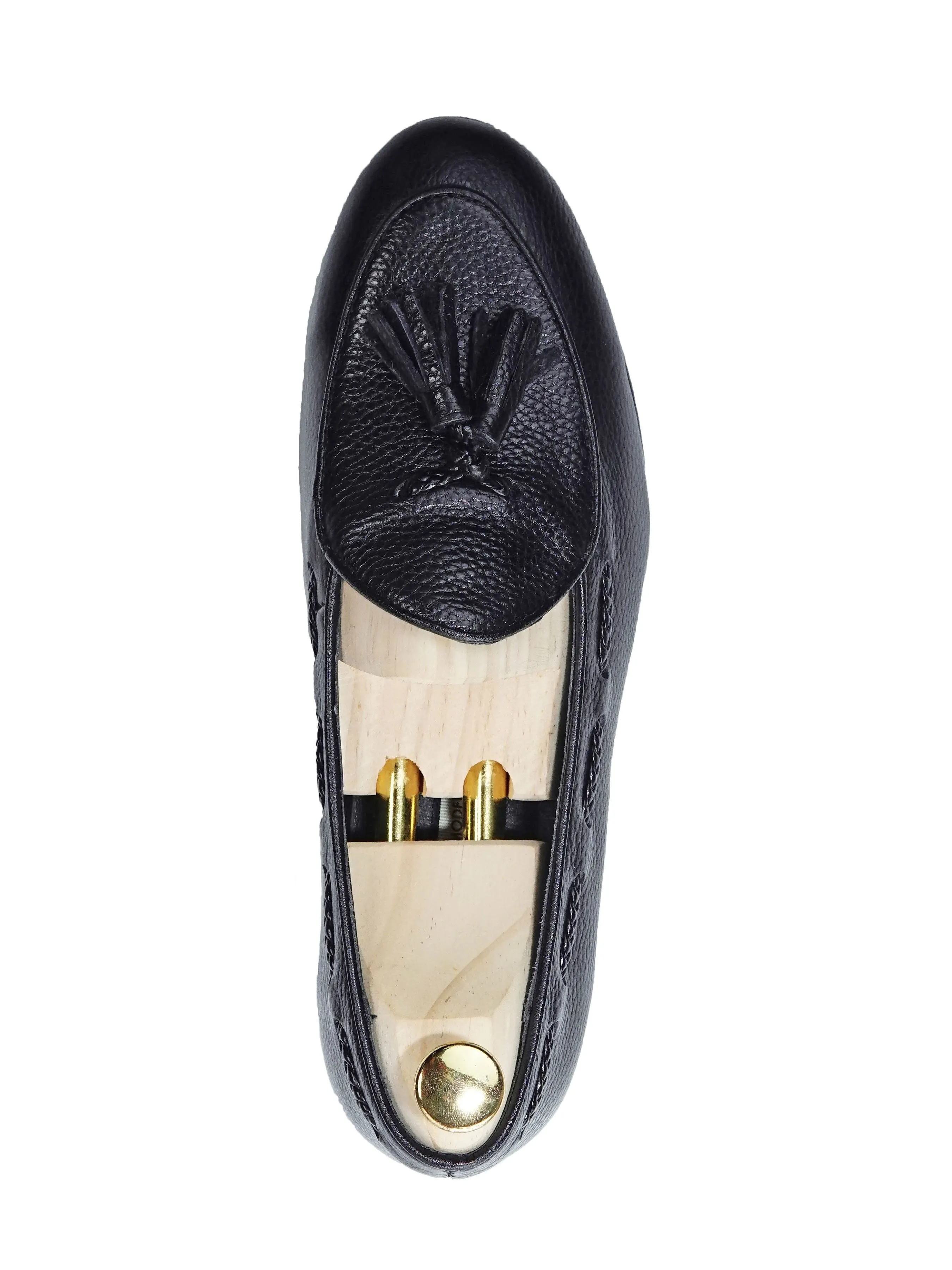 Belgian Loafer With Tassel - Black Pebble Grain Leather