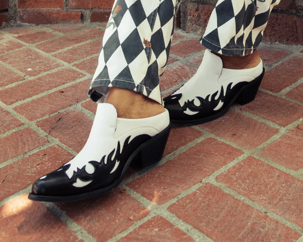 Black & White Flame Western Mule