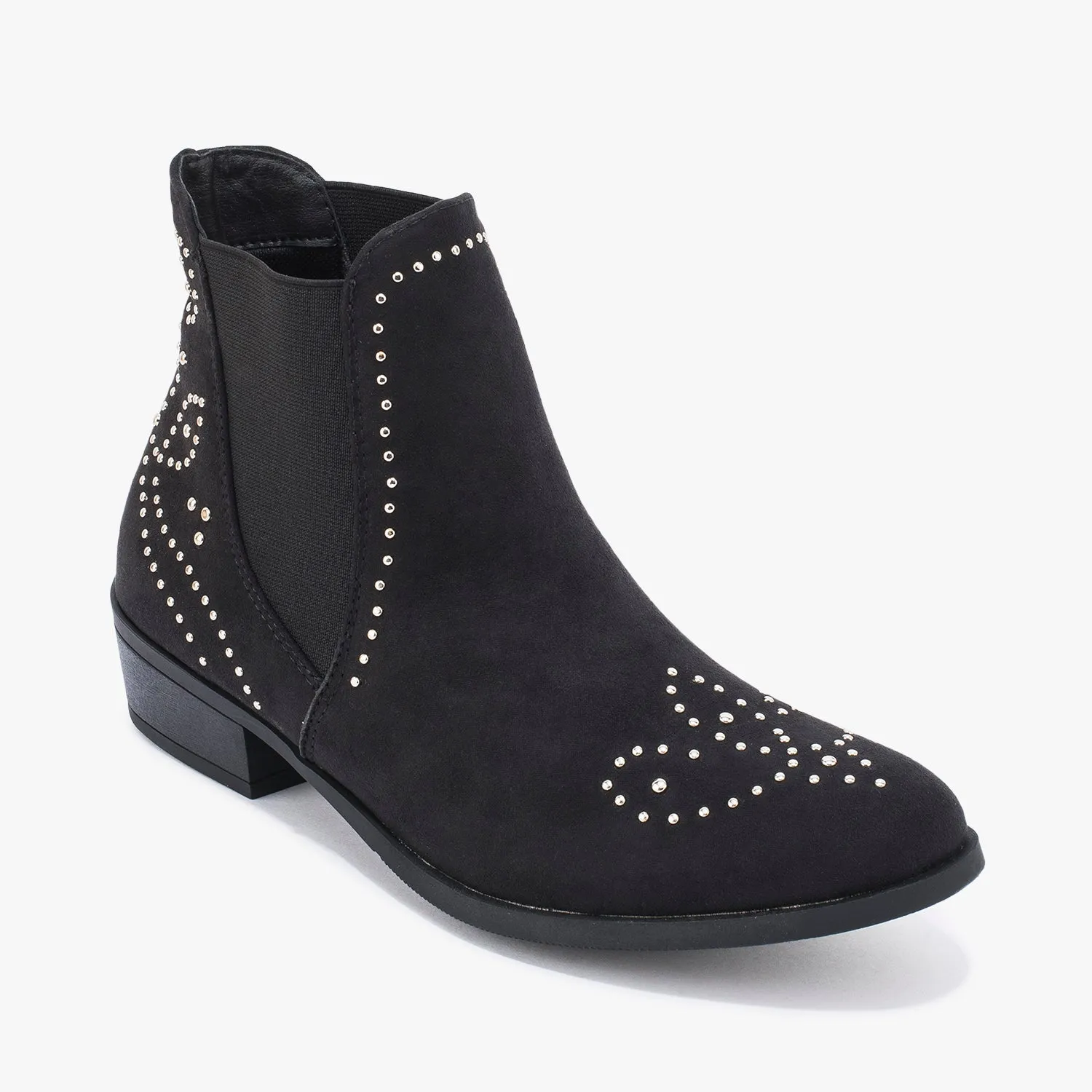 Black Faux Suede Stud Detail Chelsea Ankle Boot