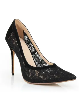 Black Lace High Heels Closed Toe Office Stiletto Heel OS126