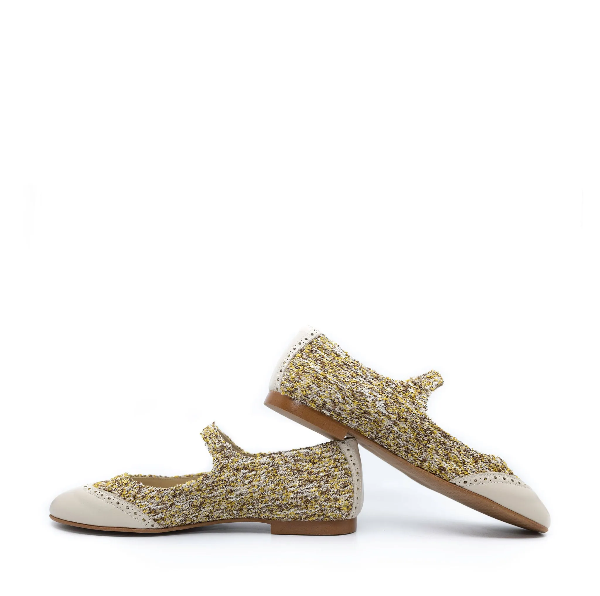 Blublonc Mustard Tweed Wingtip Mary Jane