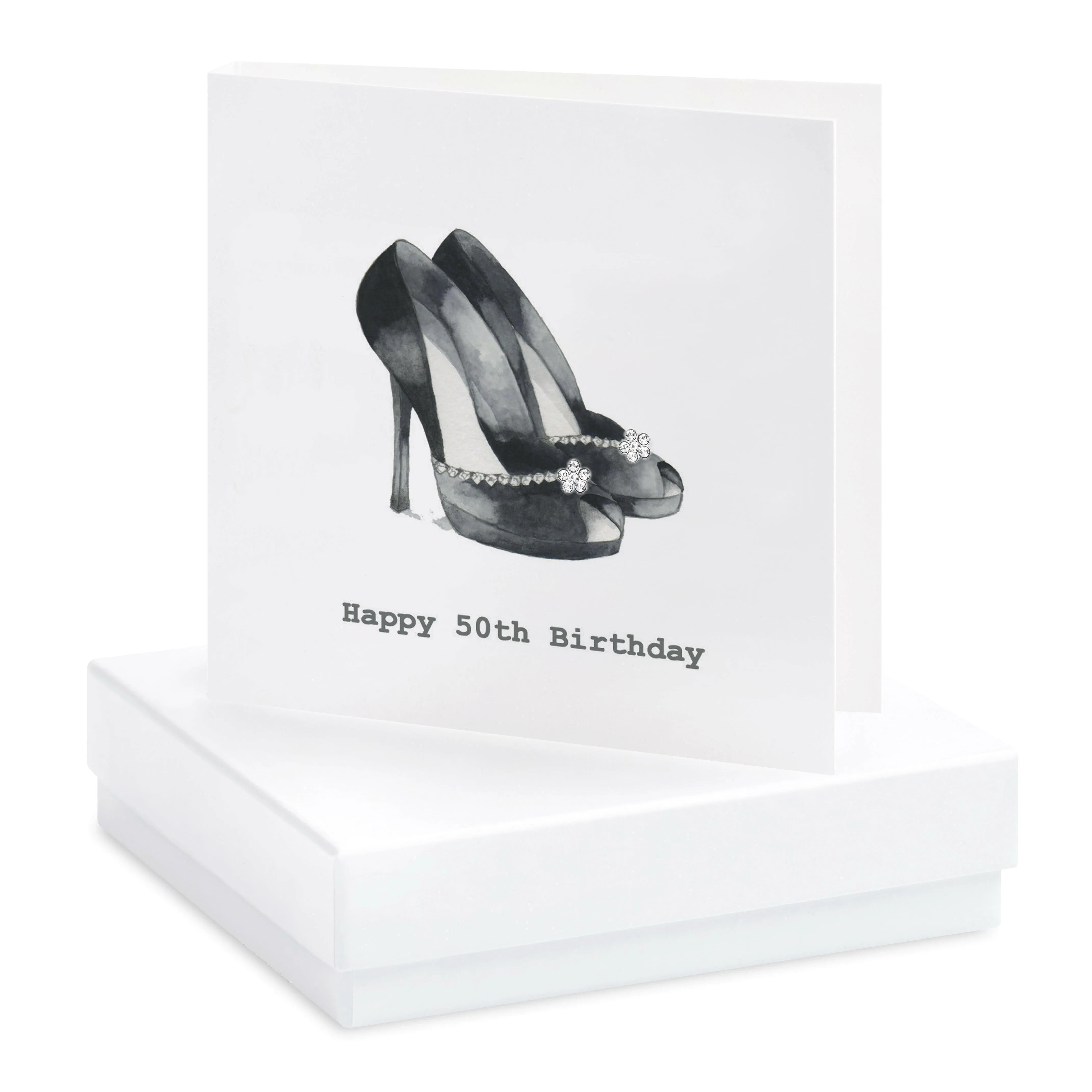 Boxed Black Shoes 50th Birthday Earring Card