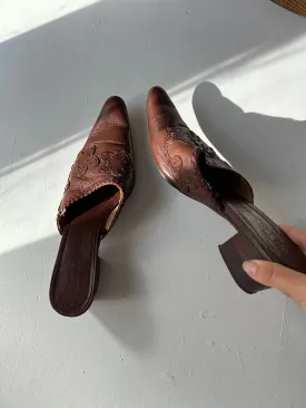 Brown pointed toes heels mules (36)