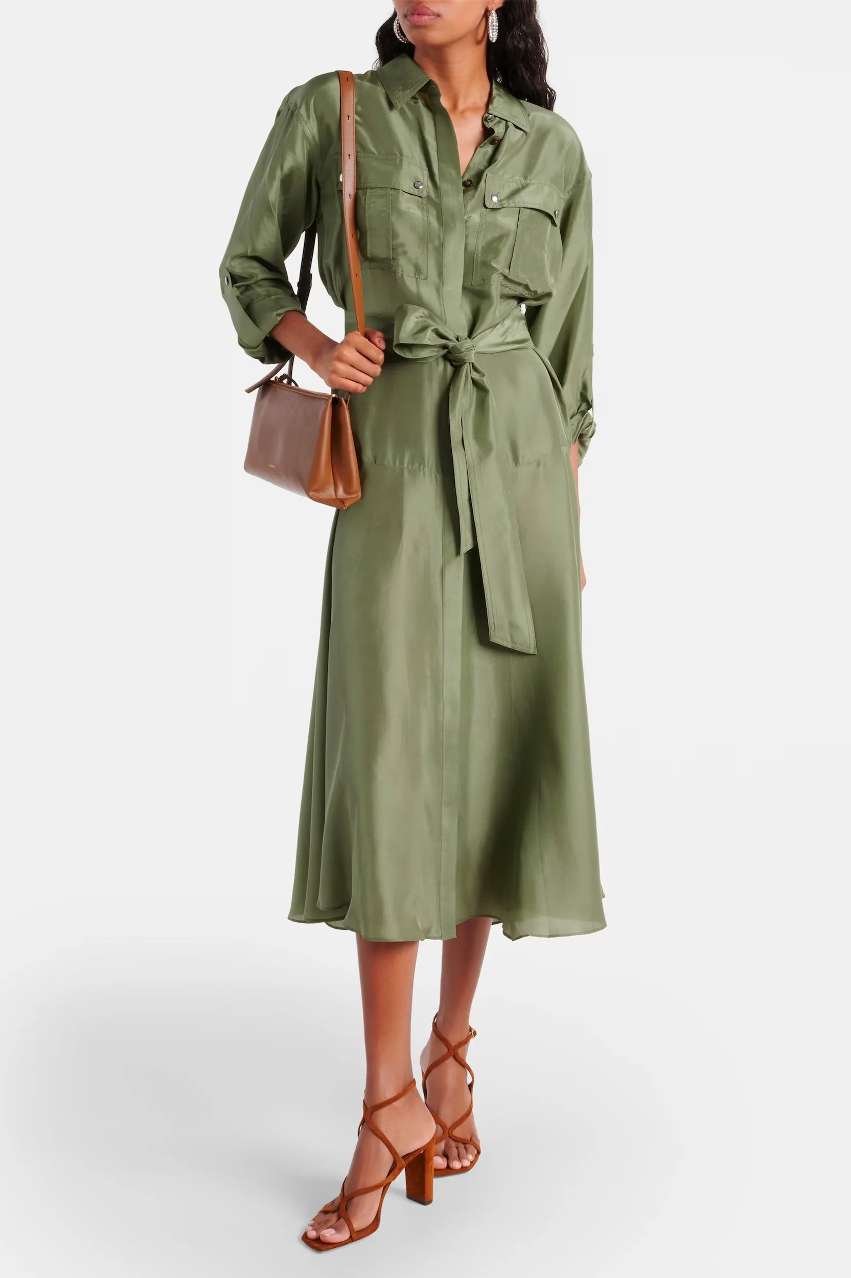 Camille Silk Shirtdress in Stone