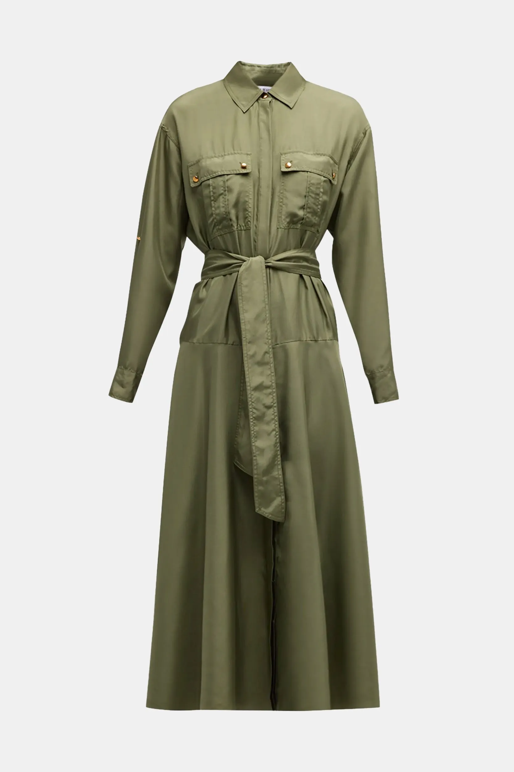 Camille Silk Shirtdress in Stone