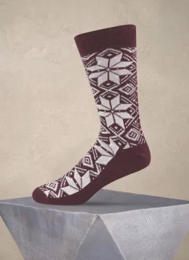 Cashmere Large Fairisle Boot Sock in Burgundy