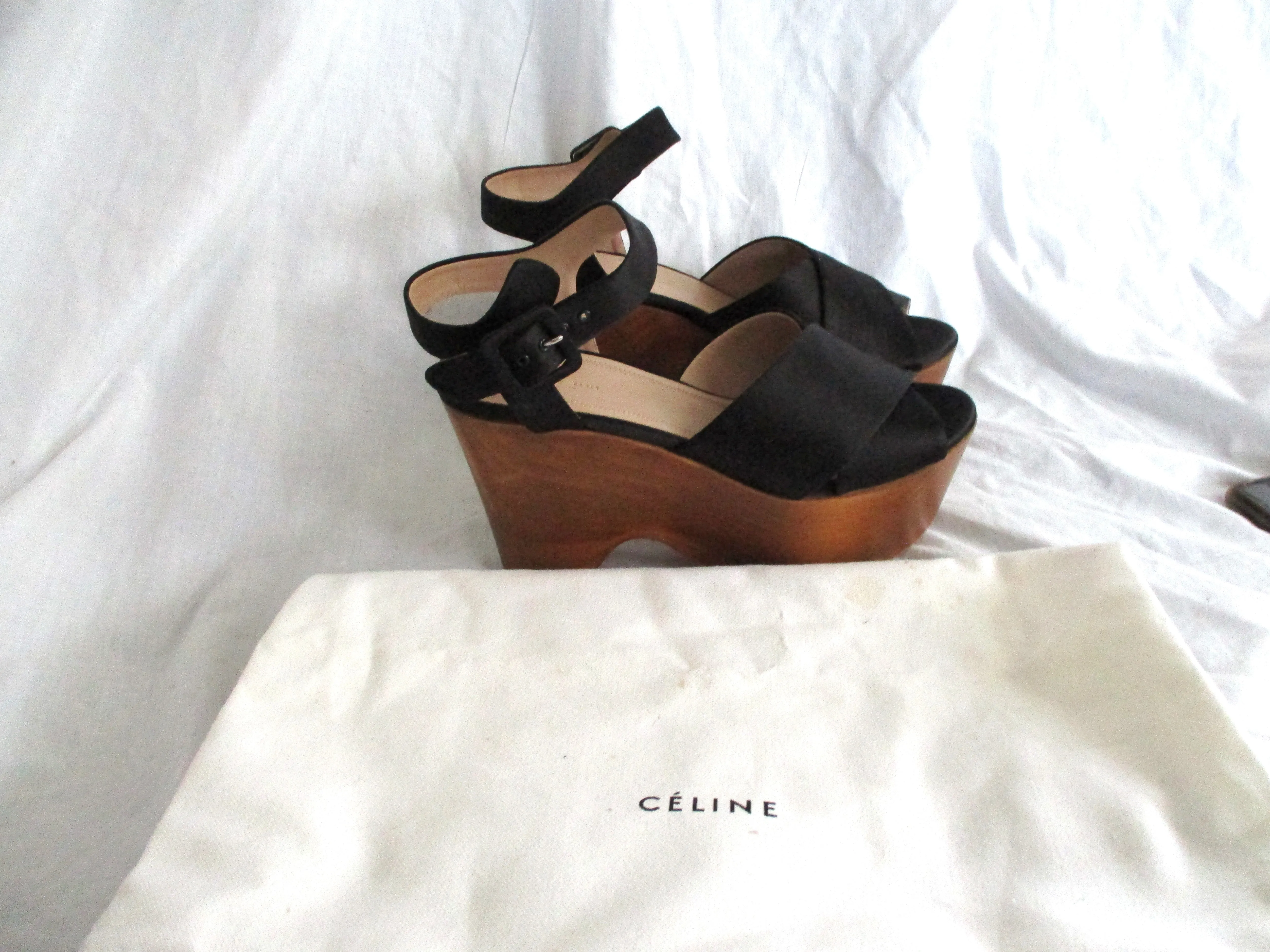 CELINE PARIS ITALY Strappy WEDGE PLATFORM PUMP Shoe 36 Sheer Italy BLACK