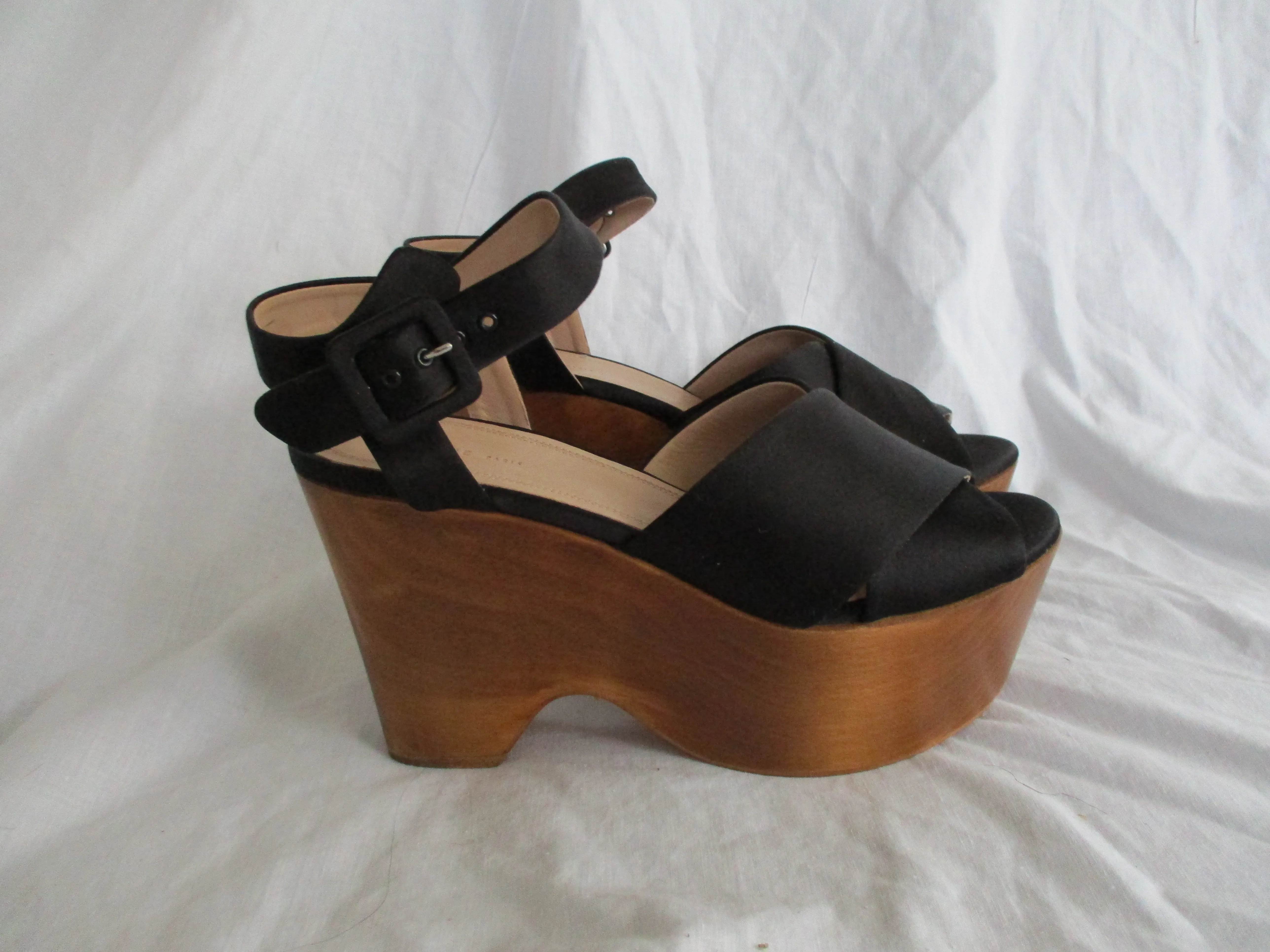 CELINE PARIS ITALY Strappy WEDGE PLATFORM PUMP Shoe 36 Sheer Italy BLACK