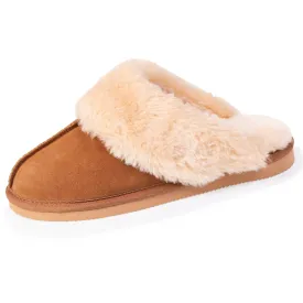 Chaussons mules fourrées Femme Camel