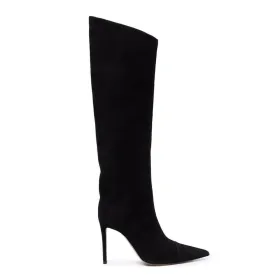 Classy Pointed Toe Knee High Suede Stiletto Boots - Black