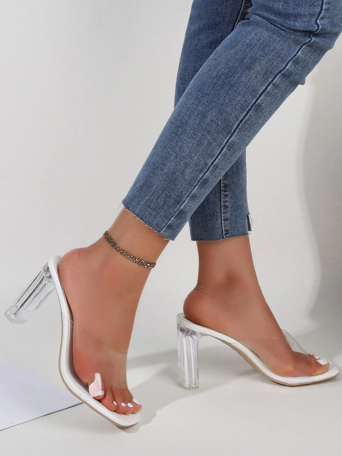 Clear Chunky Heeled Mules