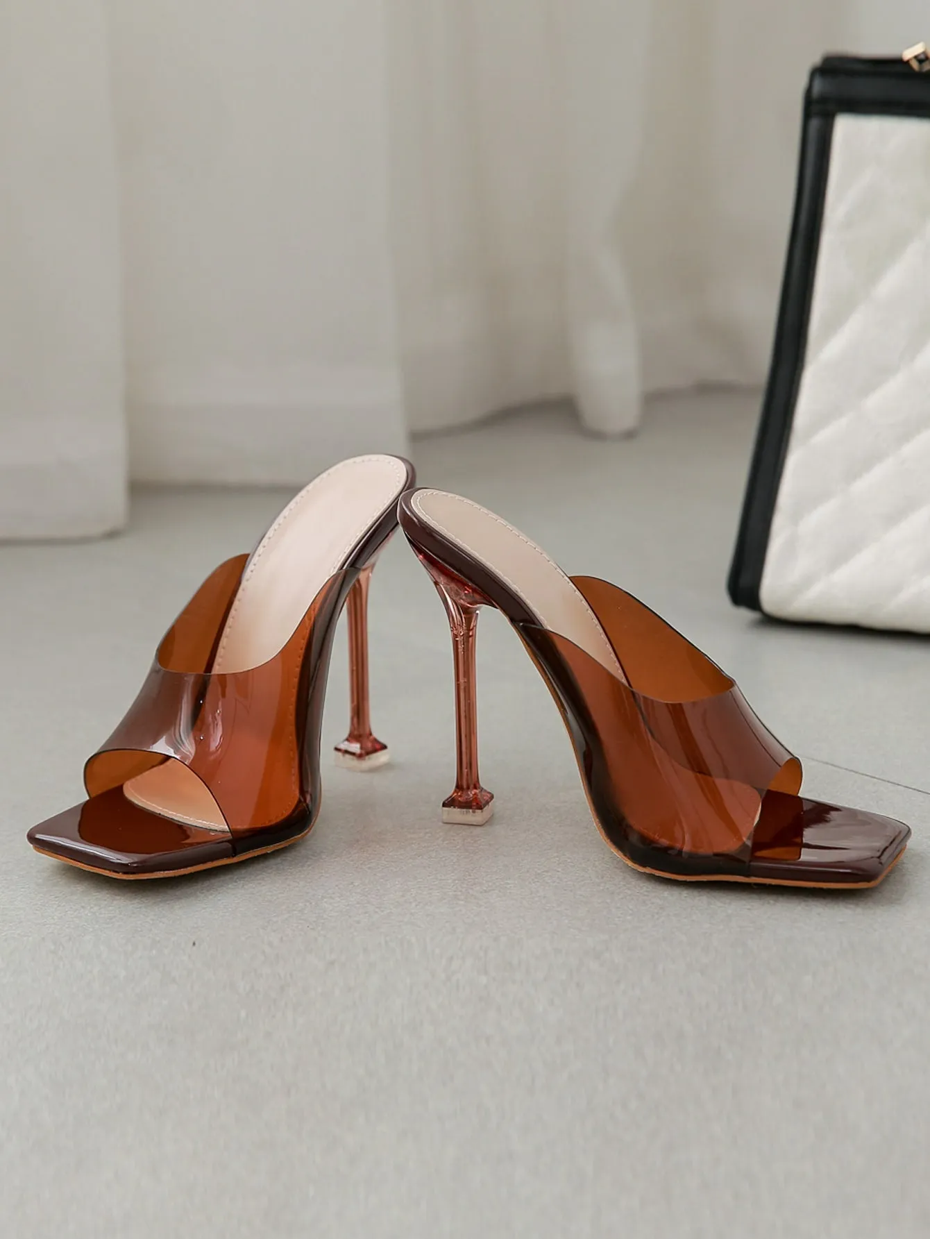 Clear High Heeled Mules