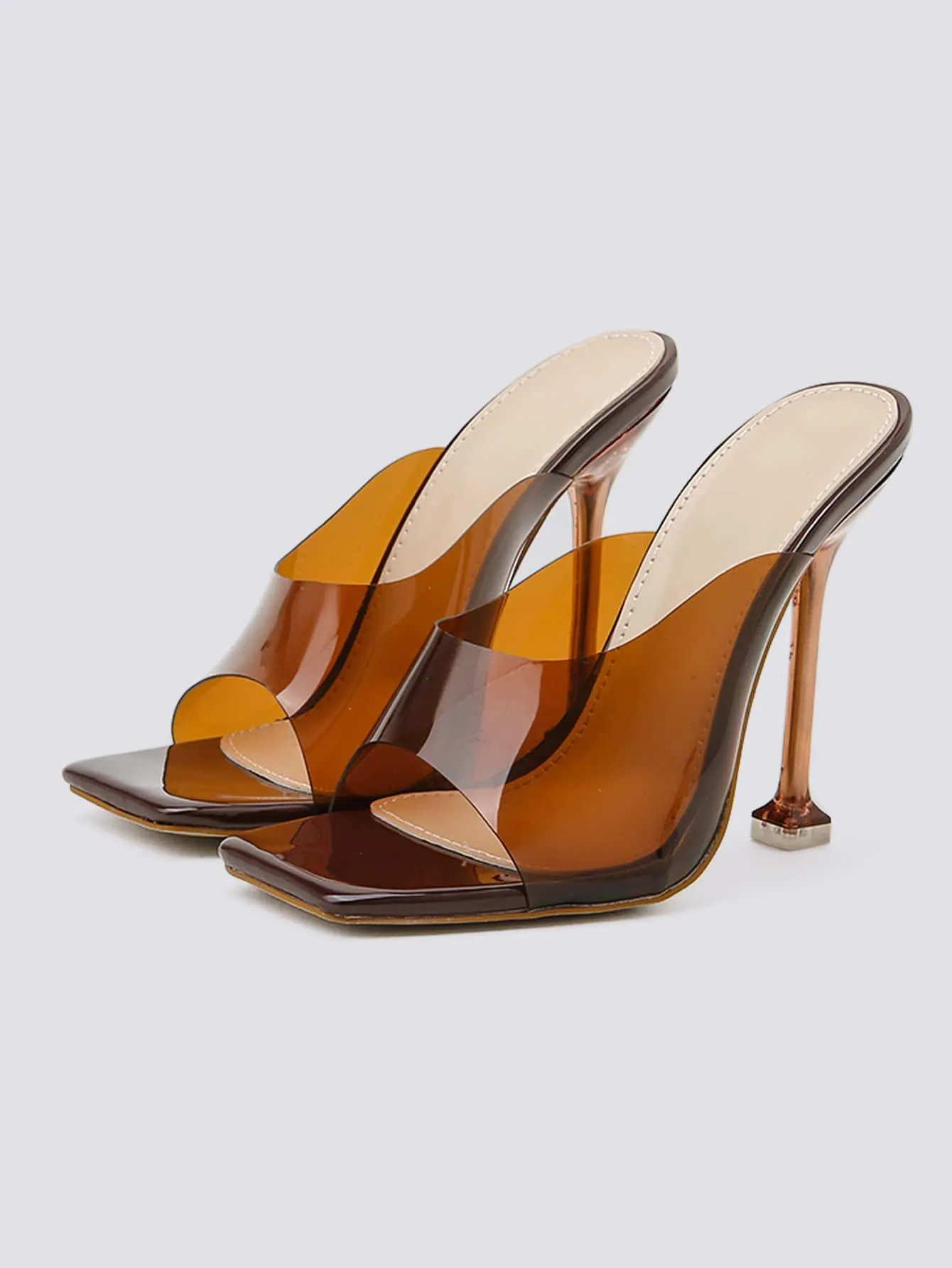 Clear High Heeled Mules