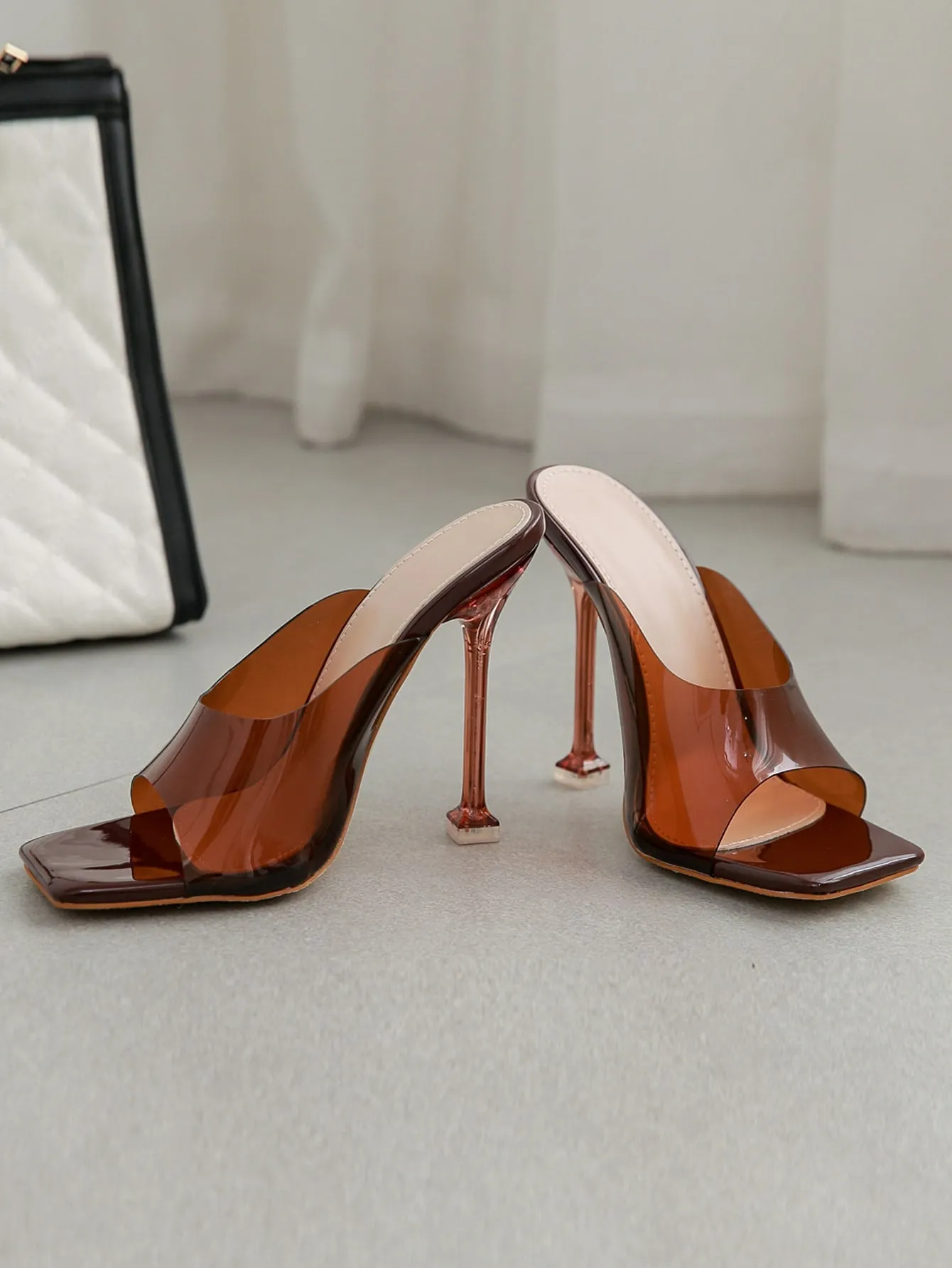 Clear High Heeled Mules