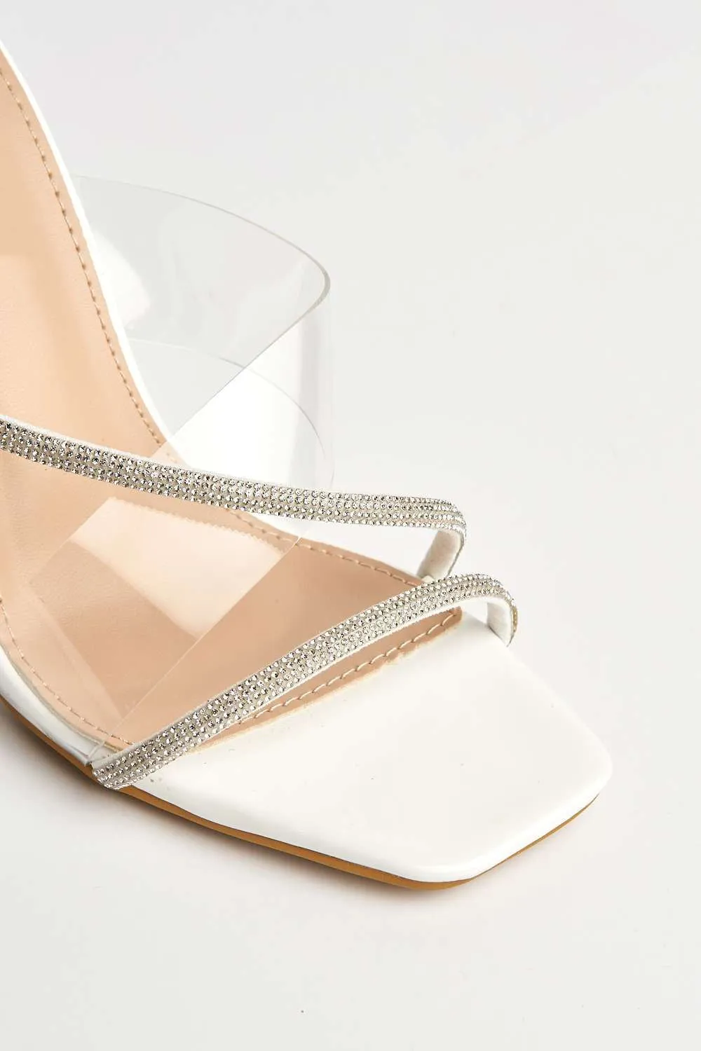 Croix Perspex and Diamante Square-toe Mule in White