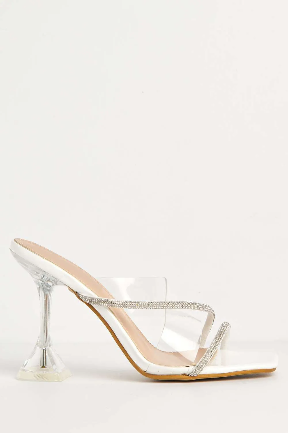 Croix Perspex and Diamante Square-toe Mule in White