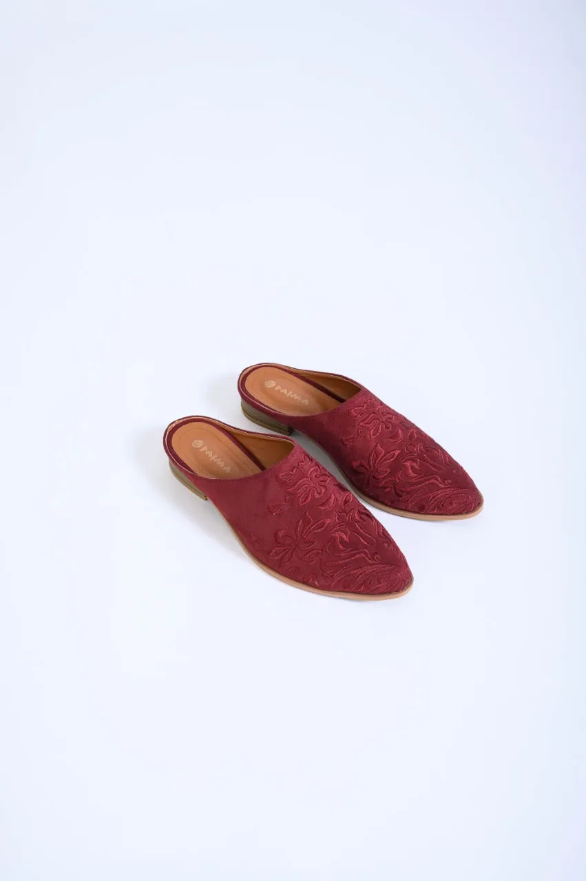 Damask Mules Burgundy