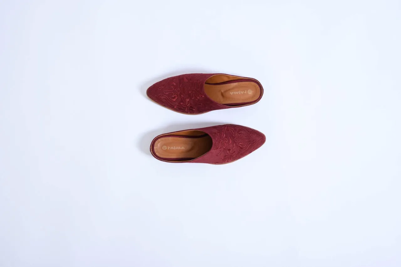 Damask Mules Burgundy