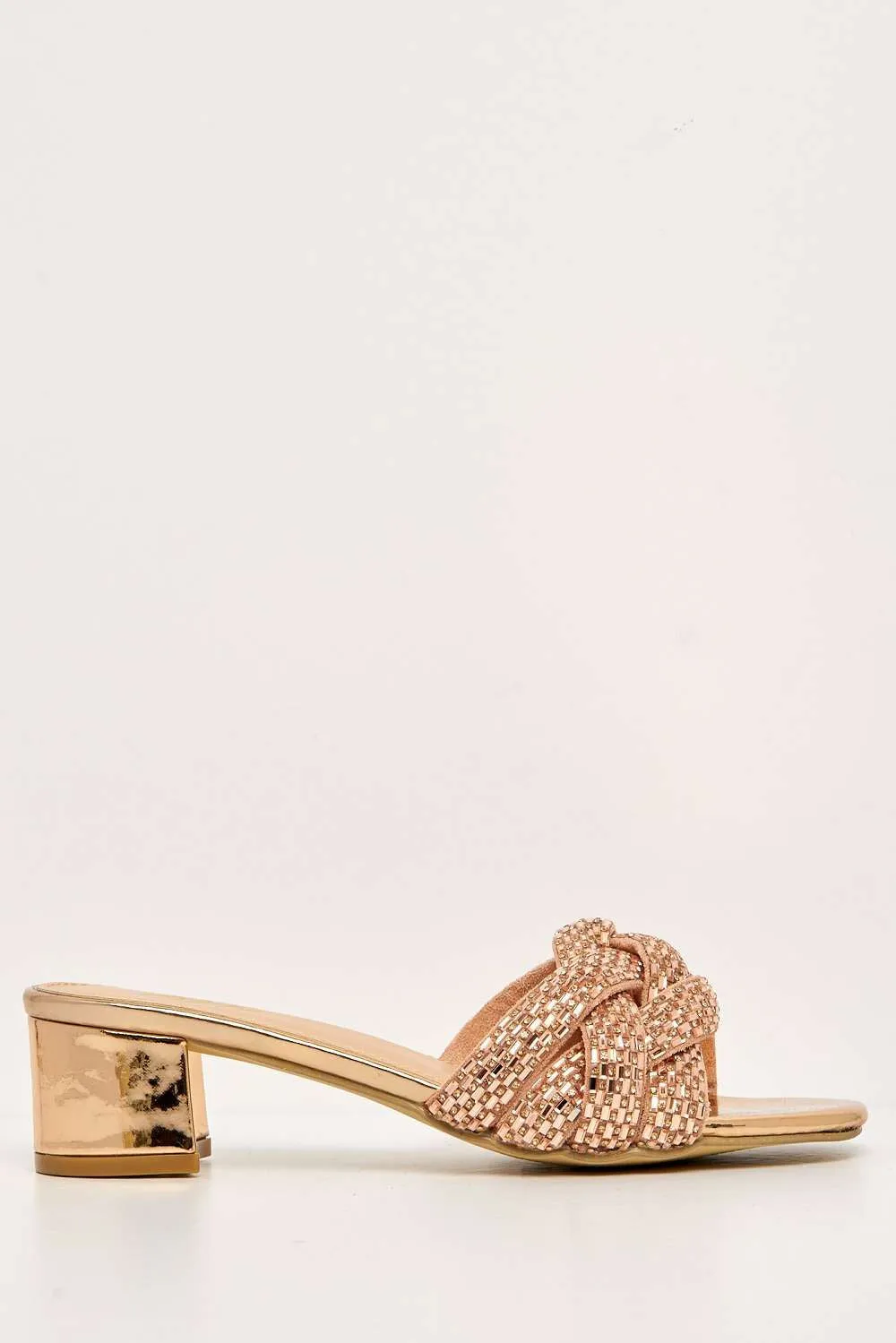 Dana Plaited Gemstone Band Block Heel Mule in Champagne