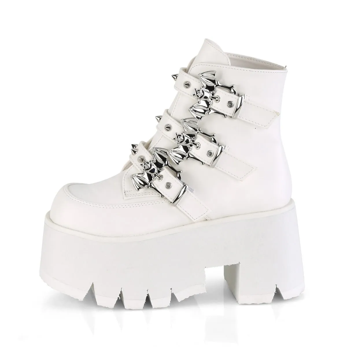 Demonia ASHES-55 | White Vegan Leather Ankle Boots