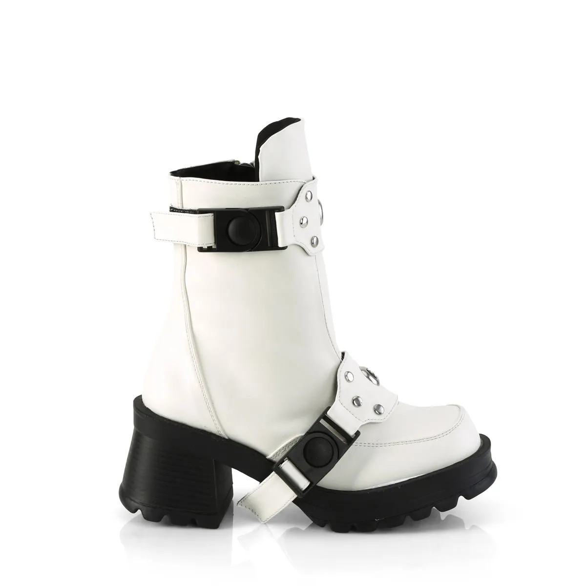 Demonia BRATTY-56 | White Vegan Leather Ankle Boots