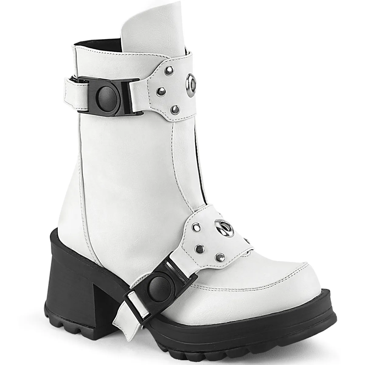 Demonia BRATTY-56 | White Vegan Leather Ankle Boots