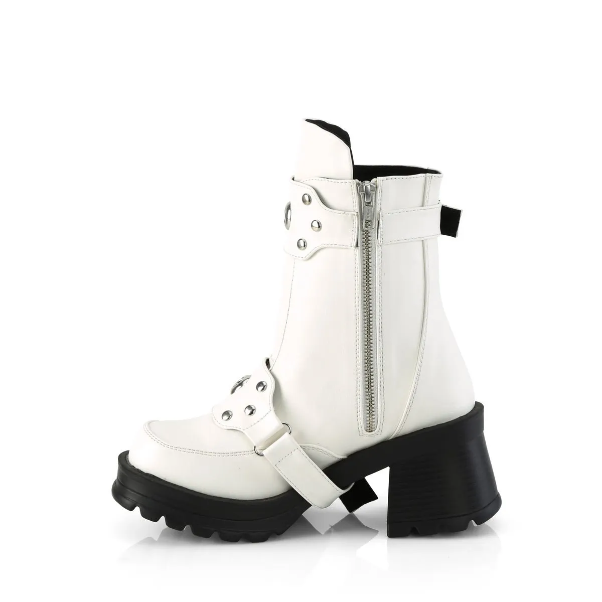 Demonia BRATTY-56 | White Vegan Leather Ankle Boots