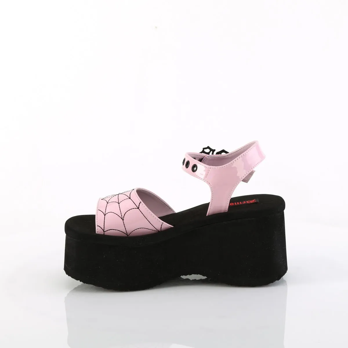 Demonia FUNN-10 | Baby Pink Hologram Patent Sandals