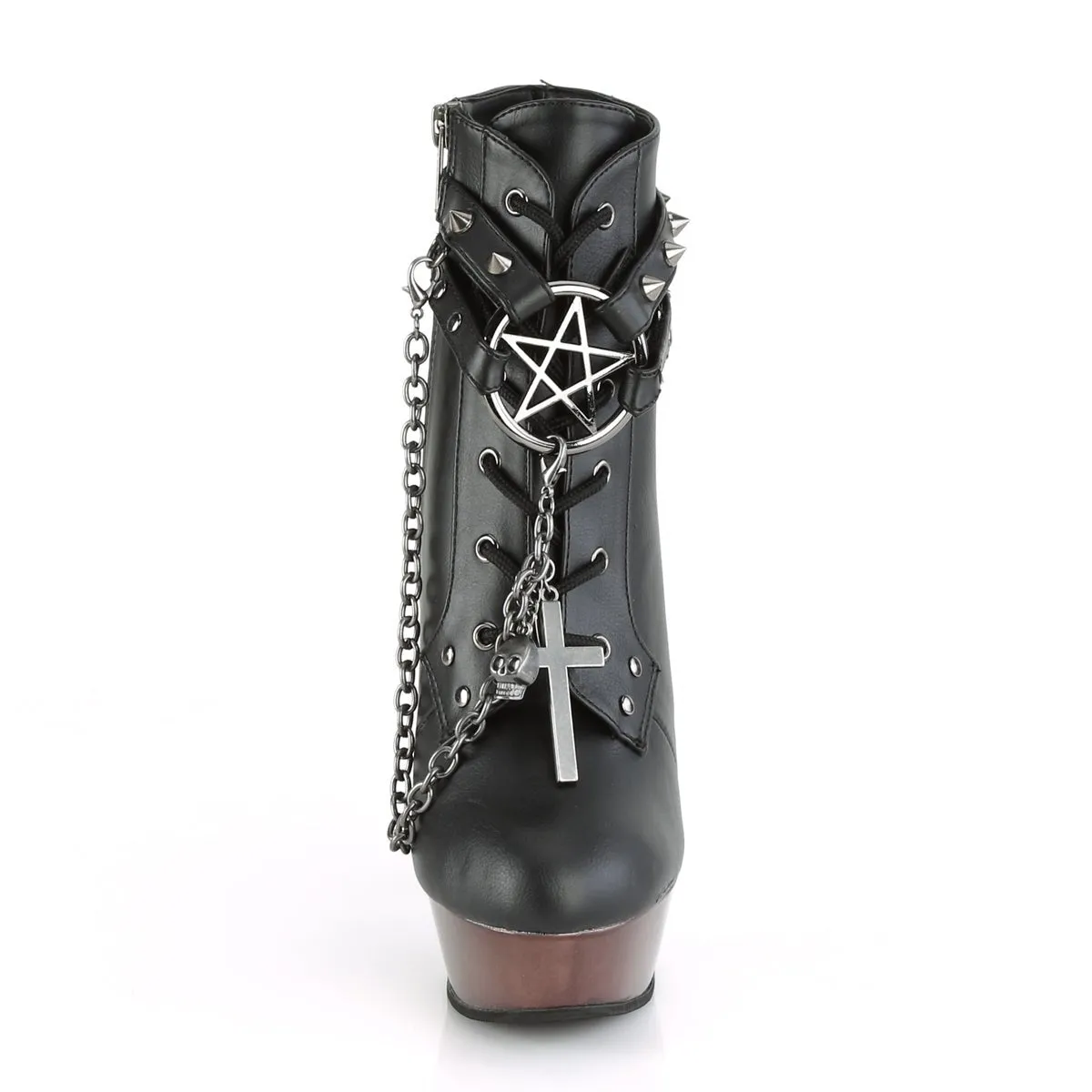 Demonia MUERTO-1001 | Blk Pewter Faux Leather Chrome Ankle Boots