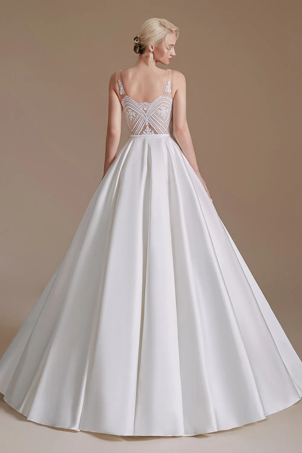 Elegant Long A-Line Sleeveless Satin Wedding Dress