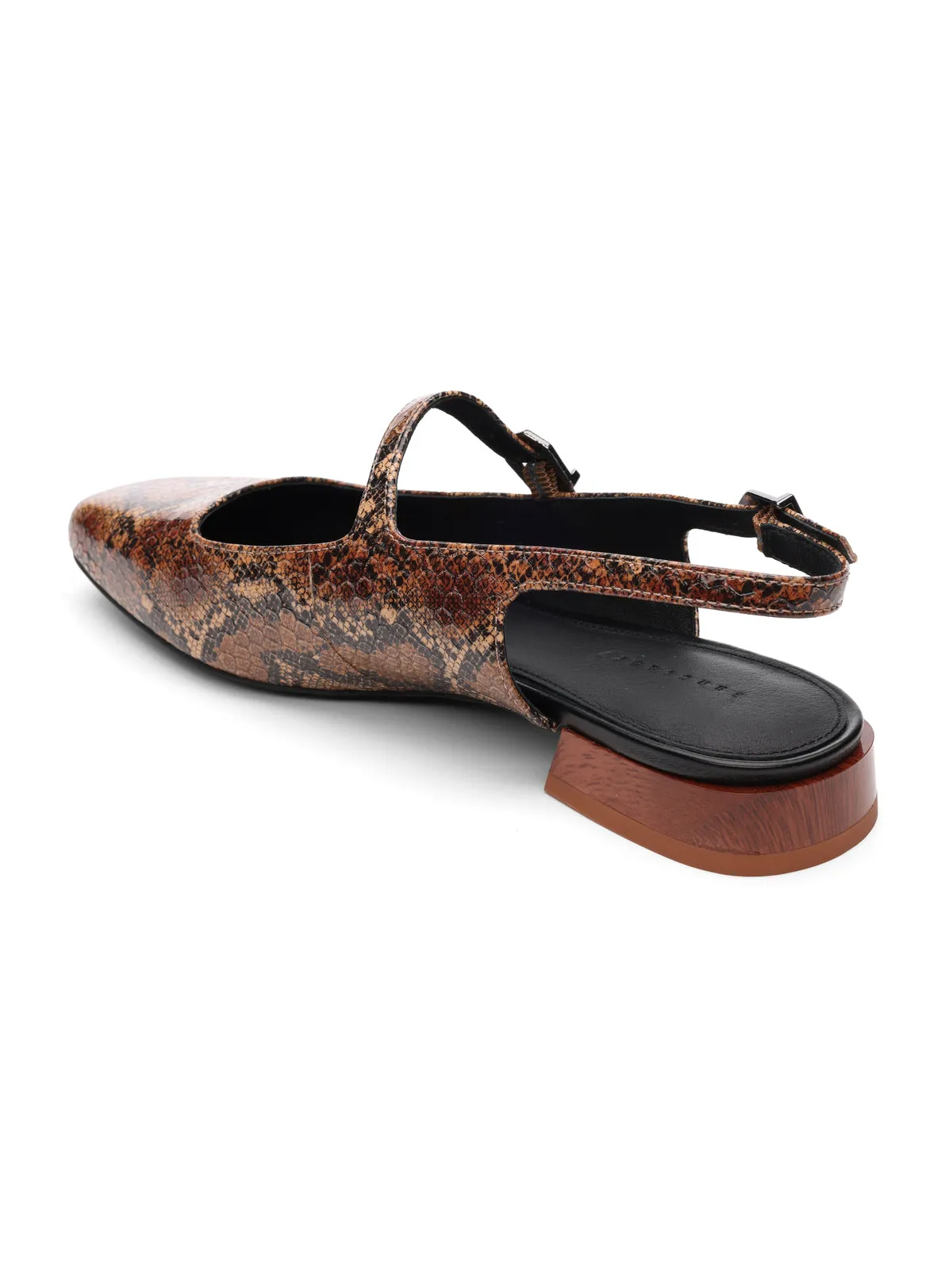 Everly Slingback Flat Brown Black Snake