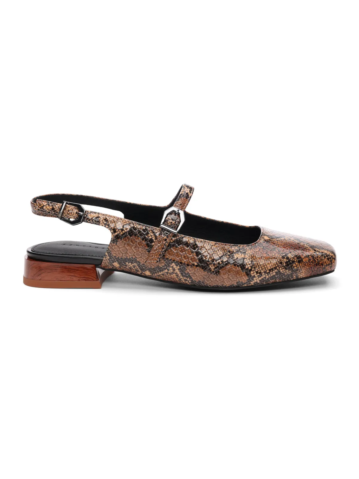 Everly Slingback Flat Brown Black Snake