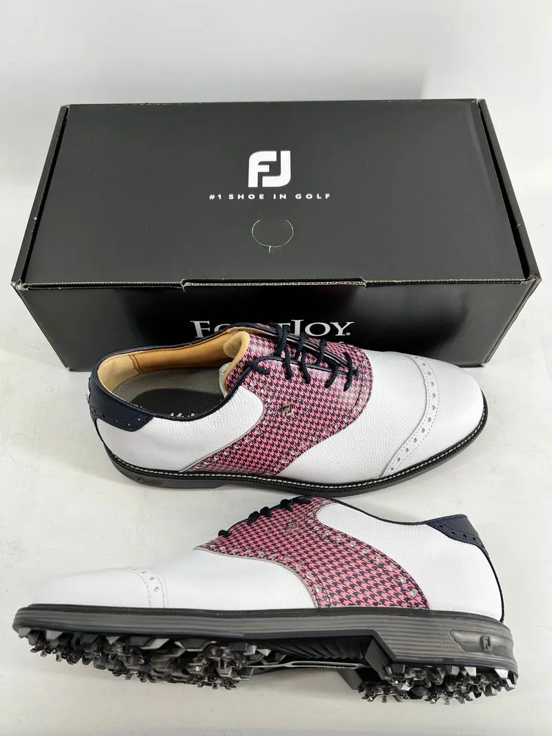 Footjoy Myjoys Premiere Series Wilcox Golf Shoes White Pink Houndstooth 9 M