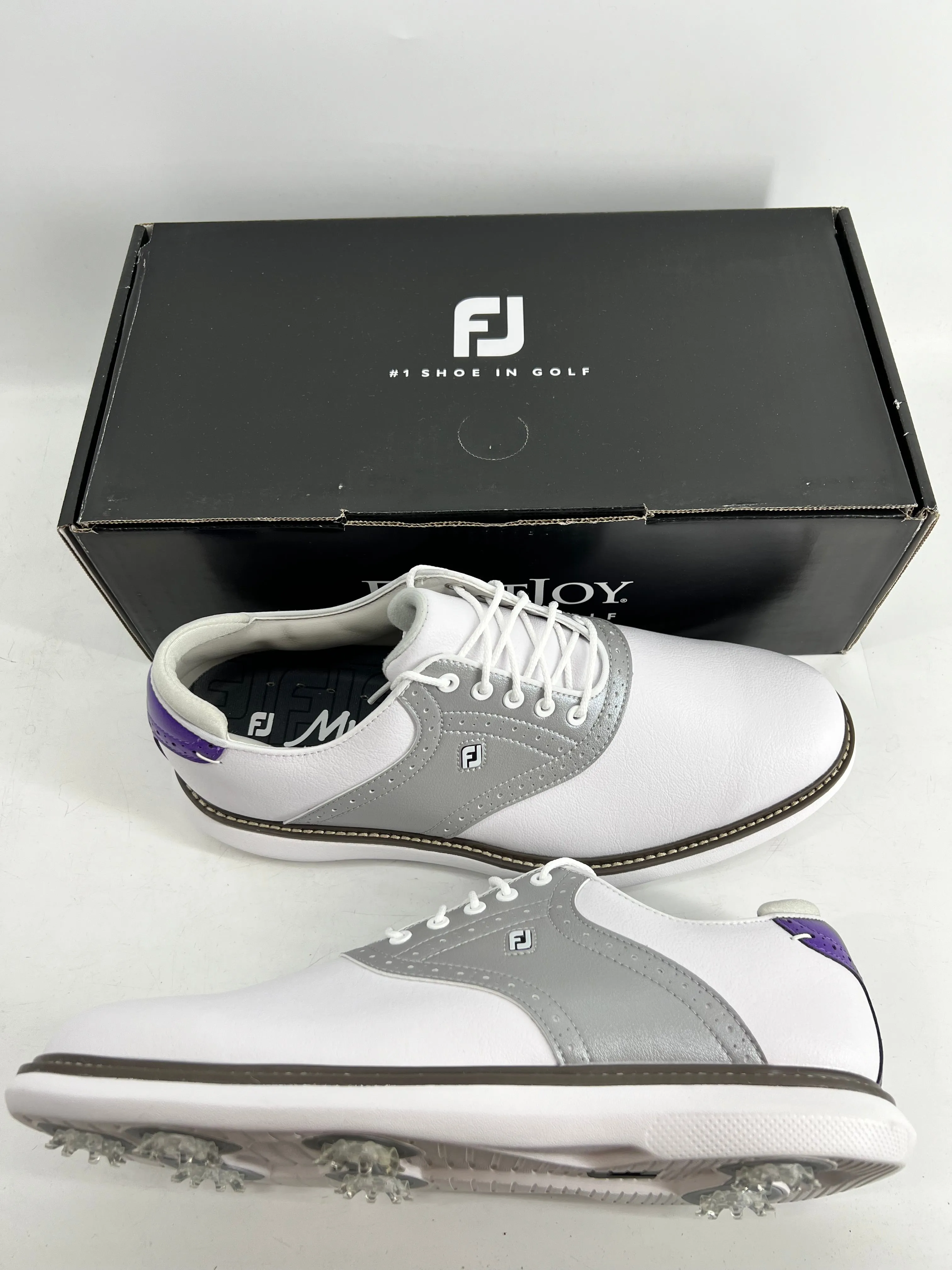 Footjoy Myjoys Traditions Series Golf Shoes White Grey Purple 11 Medium M