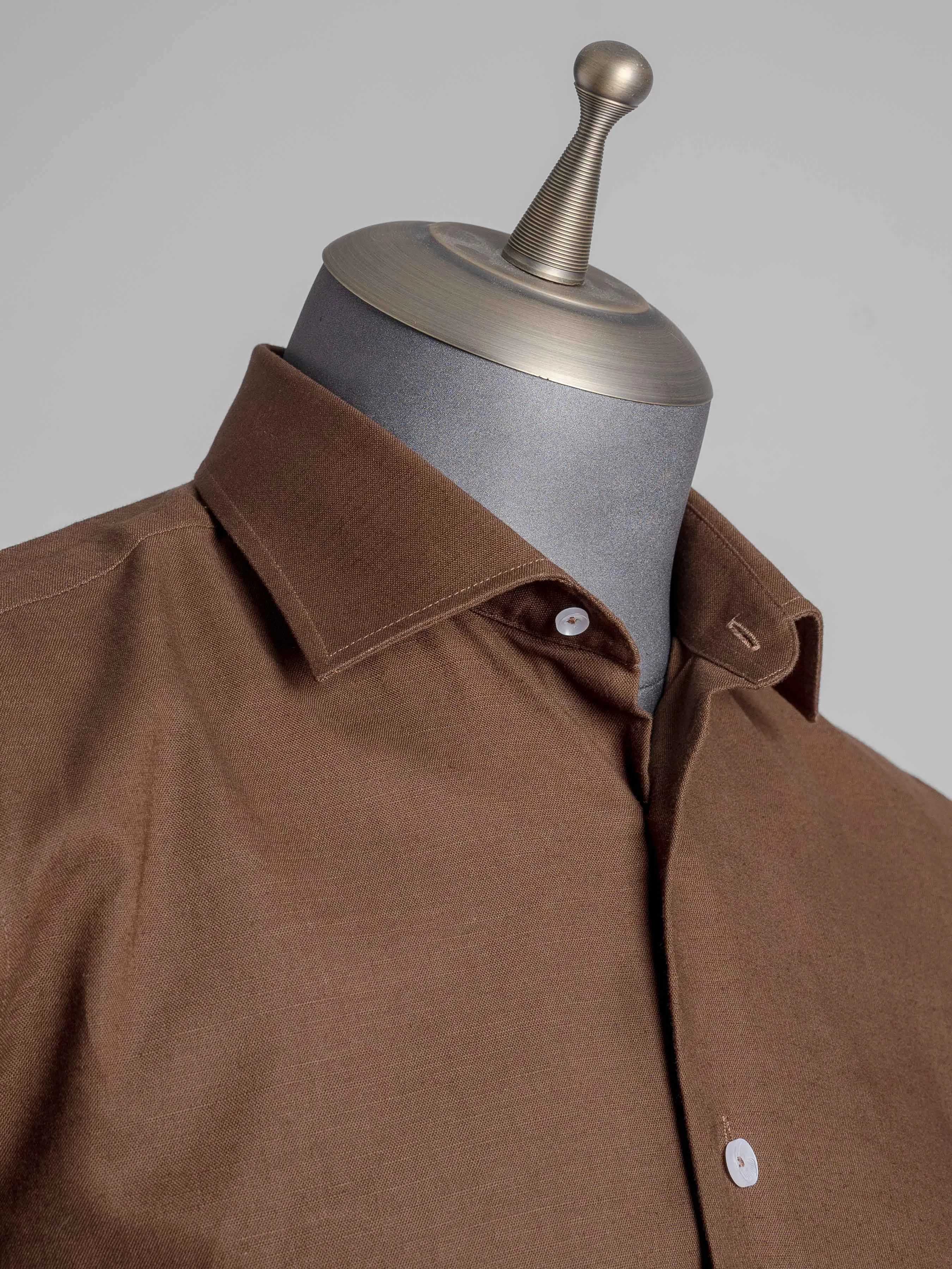 Franco Linen Shirt - Coffee Windsor Collar