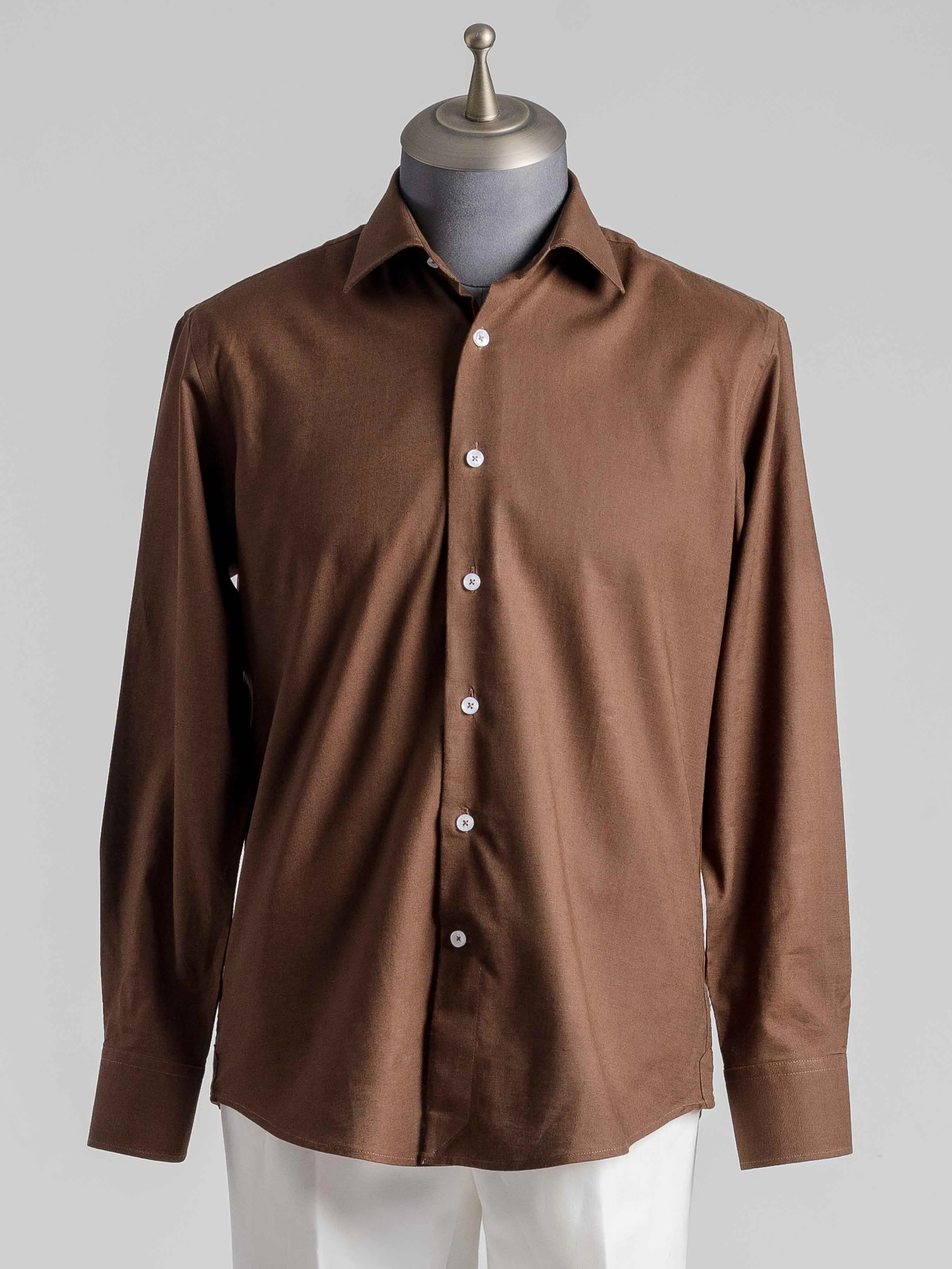 Franco Linen Shirt - Coffee Windsor Collar