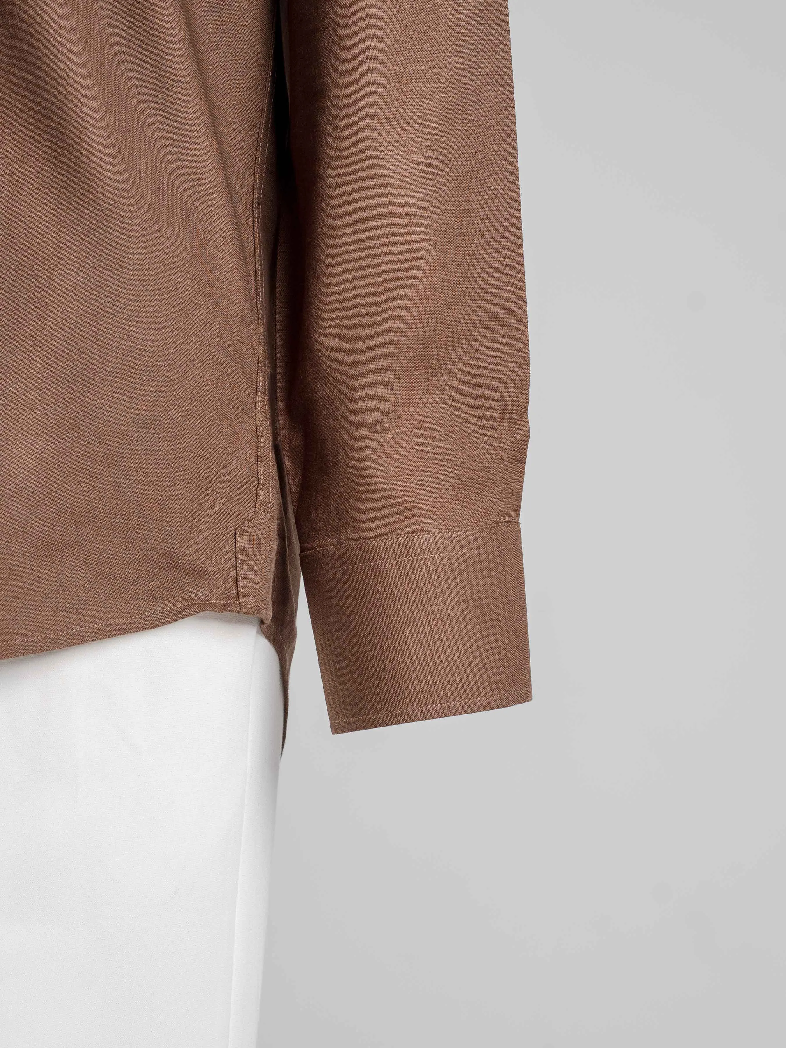 Franco Linen Shirt - Coffee Windsor Collar