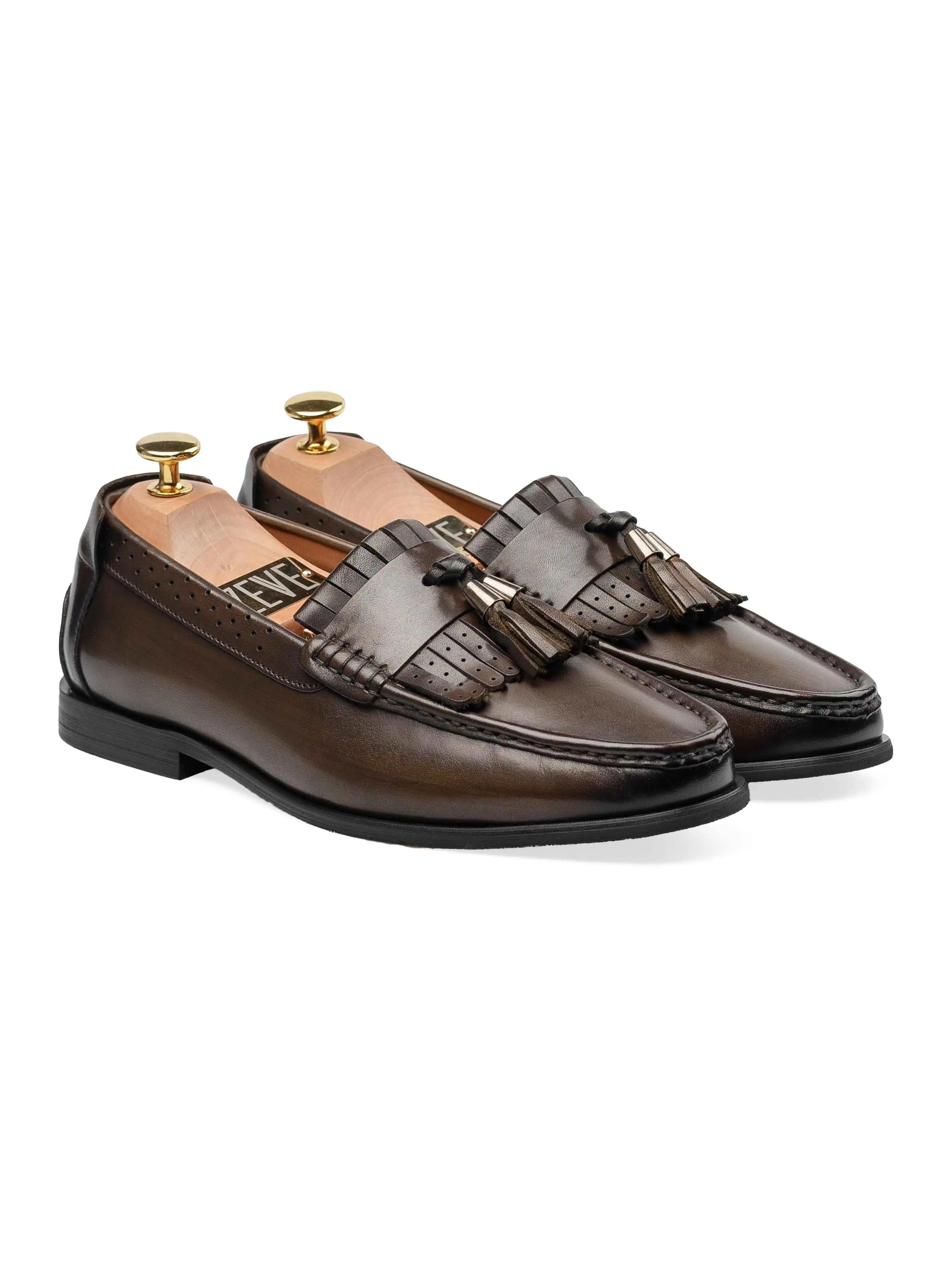 Fringe Classic Loafer - Cognac Tan with Tassel (Hand Painted Patina)