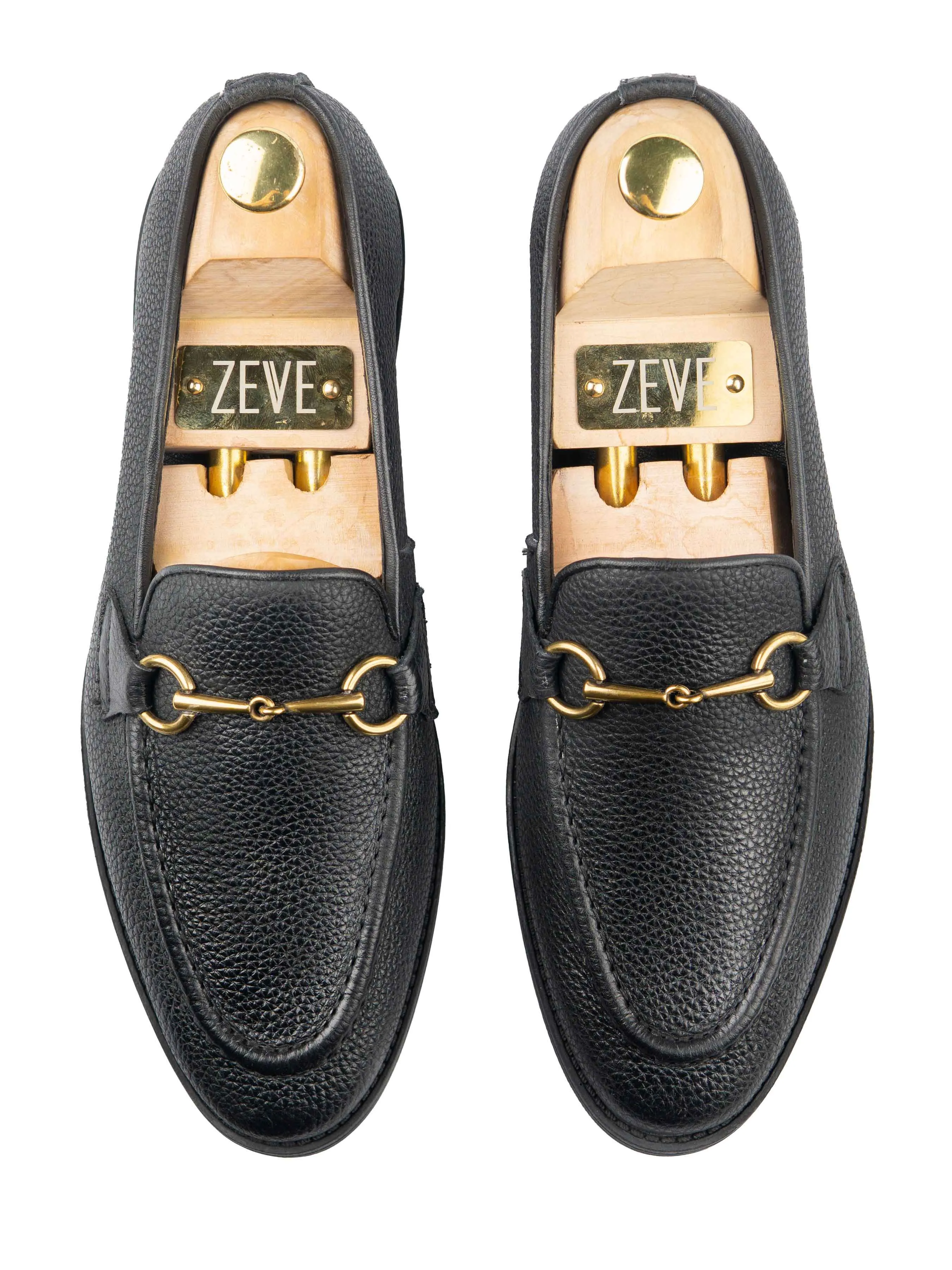 Horsebit Buckle Loafer - Black Pebble Grain Leather (Flexi-Sole)