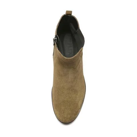 Italian Suede Block Heel Bootie | Olive Suede