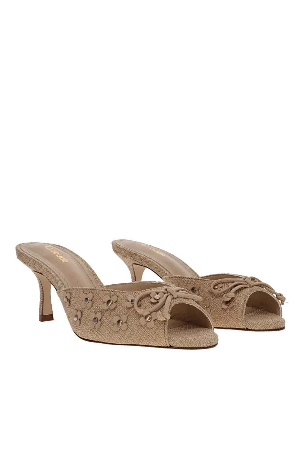 Jasmine Beige Raffia Embellished Mules